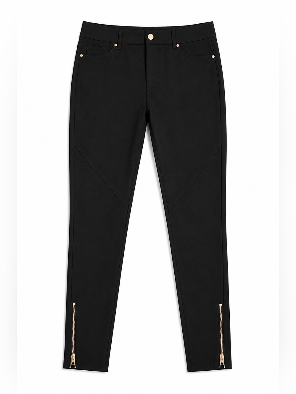Le Chateau Women's Black Slim Fit Stretch Ankle Pants With Gold Zippers Size 14